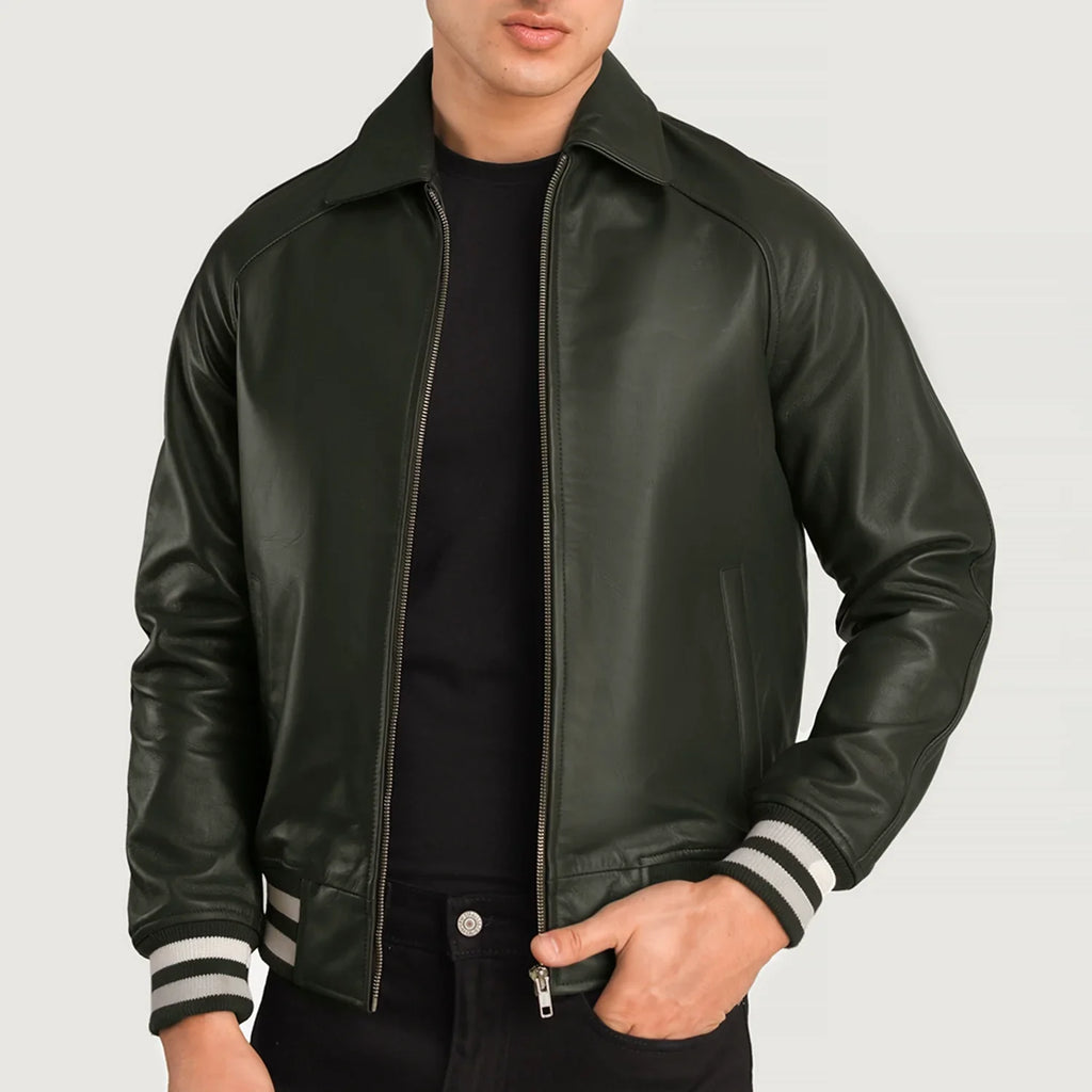 Walton Green Leather Varsity Jacket SH34