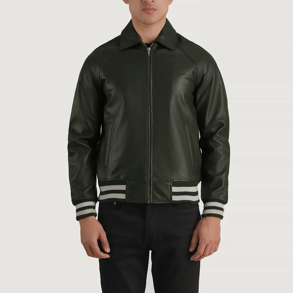 Walton Green Leather Varsity Jacket SH34