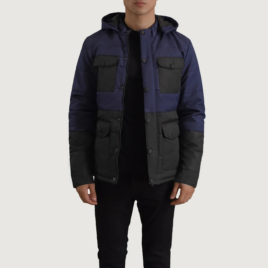 Wayne Black & Blue Hooded Puffer Jacket SH33