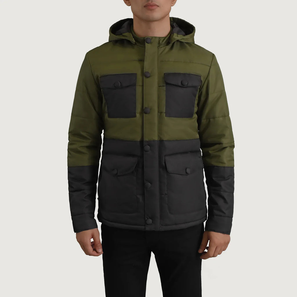 Wayne Black & Green Hooded Puffer Jacket SH32