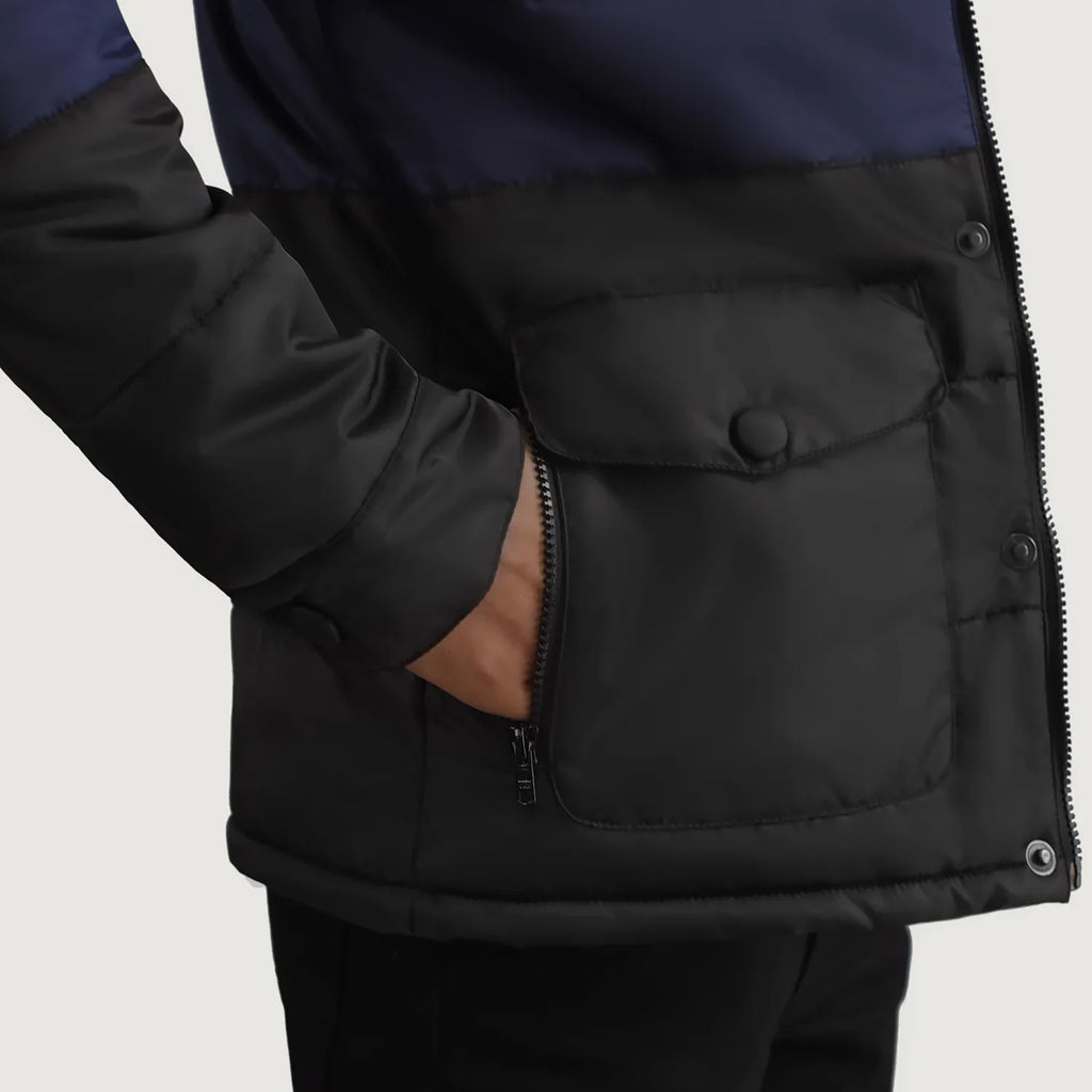 Wayne Black & Blue Hooded Puffer Jacket SH33