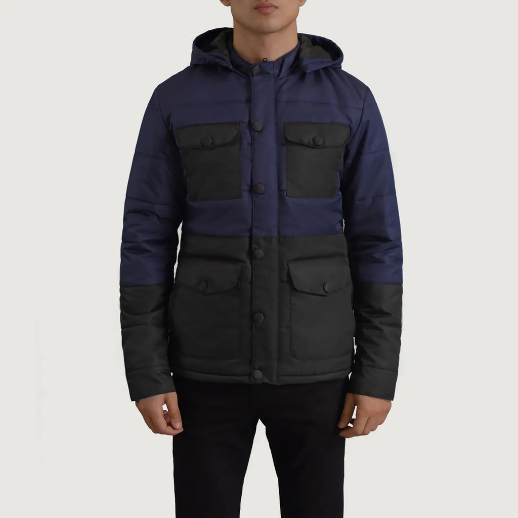 Wayne Black & Blue Hooded Puffer Jacket SH33