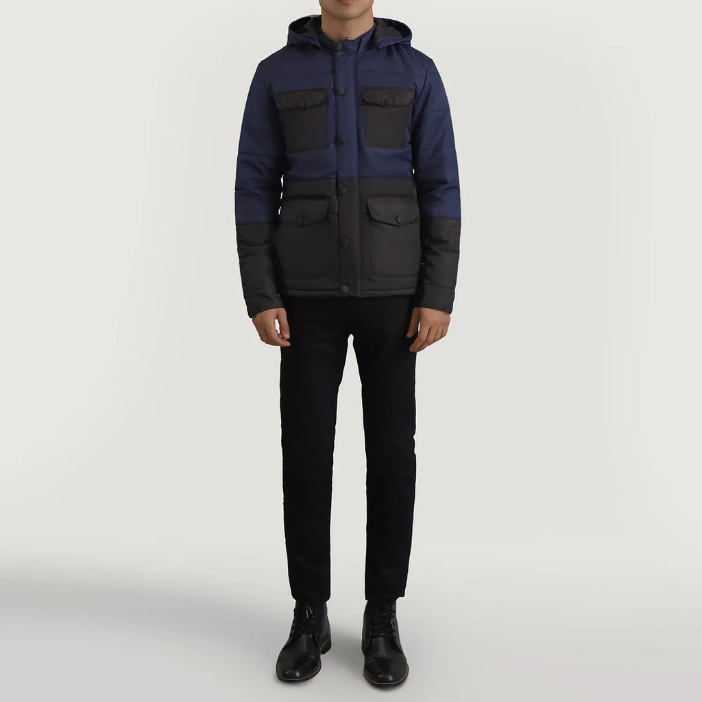 Wayne Black & Blue Hooded Puffer Jacket SH33