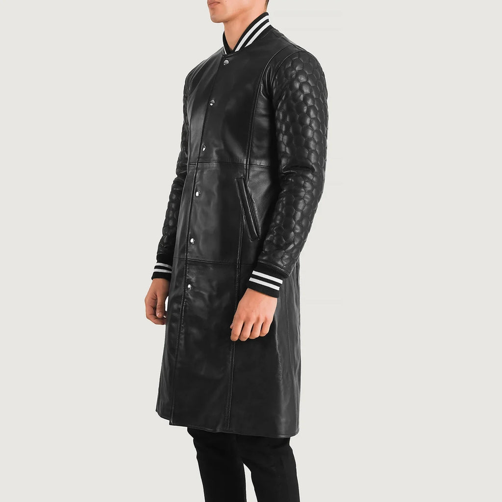 Wilde Black Leather Varsity Coat SH27