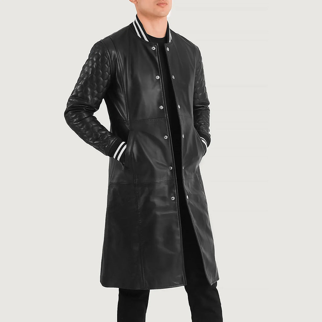 Wilde Black Leather Varsity Coat SH27