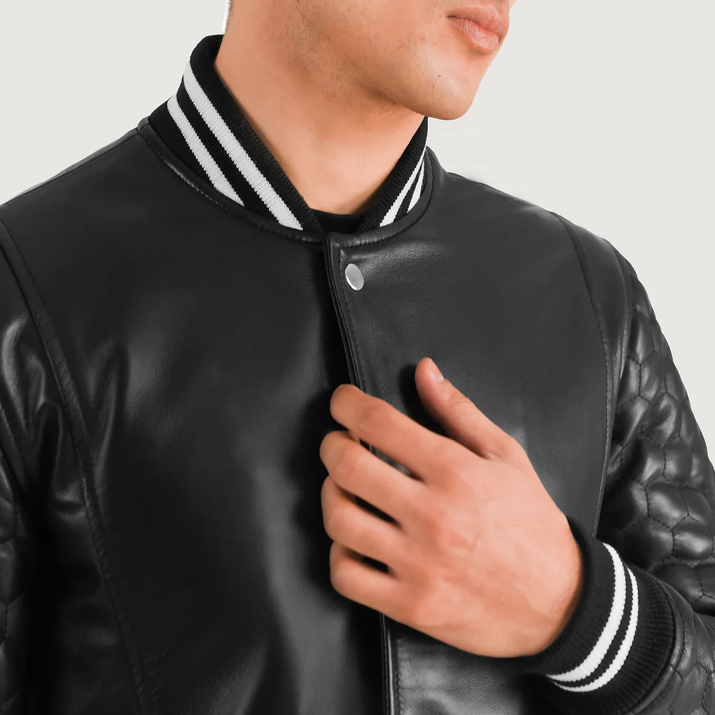 Wilde Black Leather Varsity Coat SH27