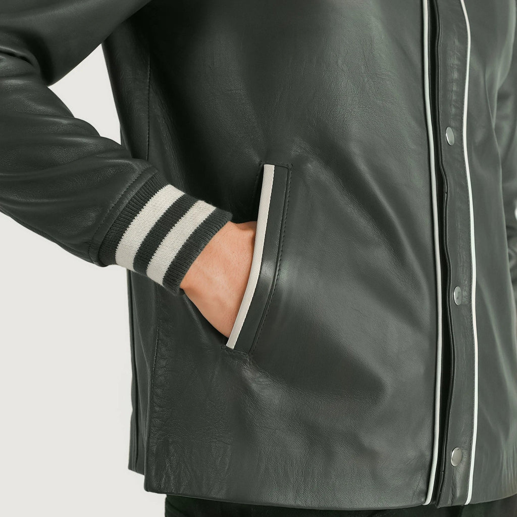 Willis Green Leather Varsity Jacket SH24