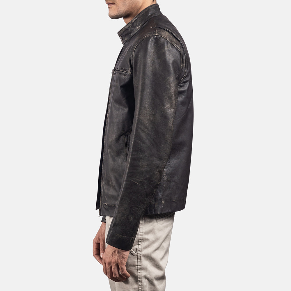 Rustic Brown Leather Biker Jacket SH99