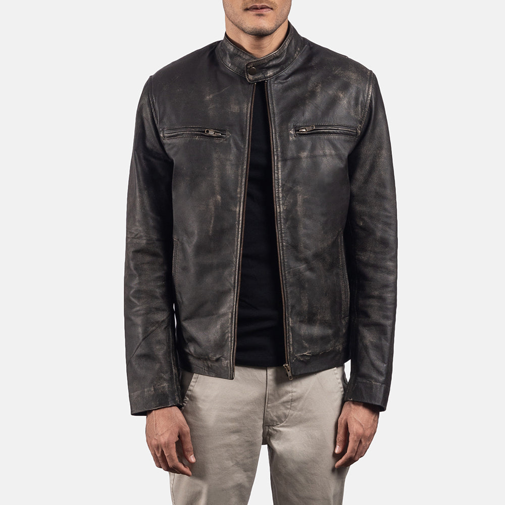 Rustic Brown Leather Biker Jacket SH99