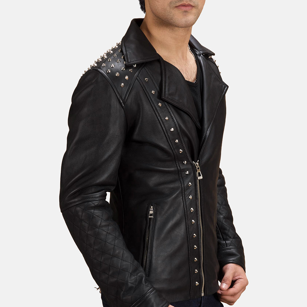 Black Studded Leather Biker Jacket