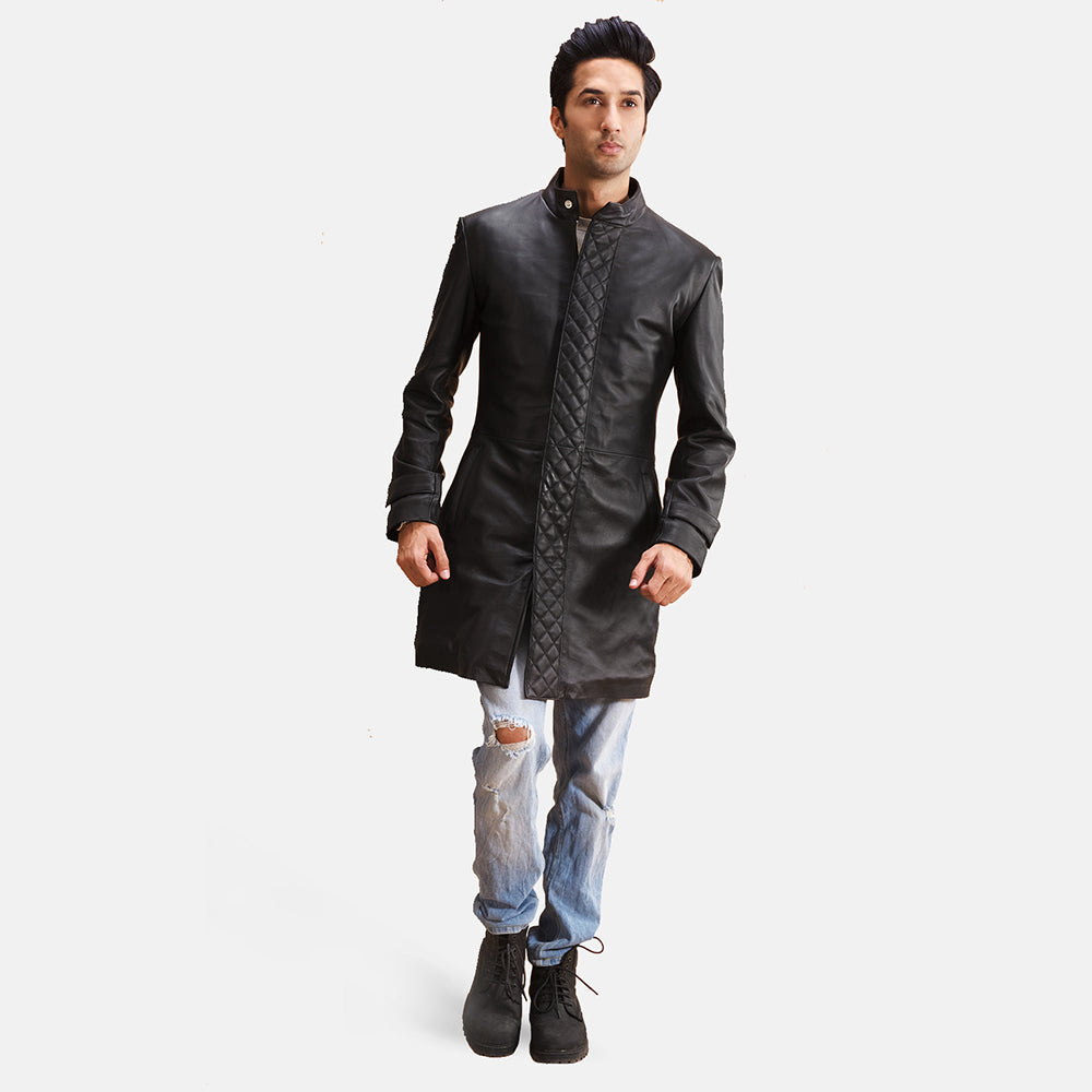 Midlander Quilted Black Leather Coat