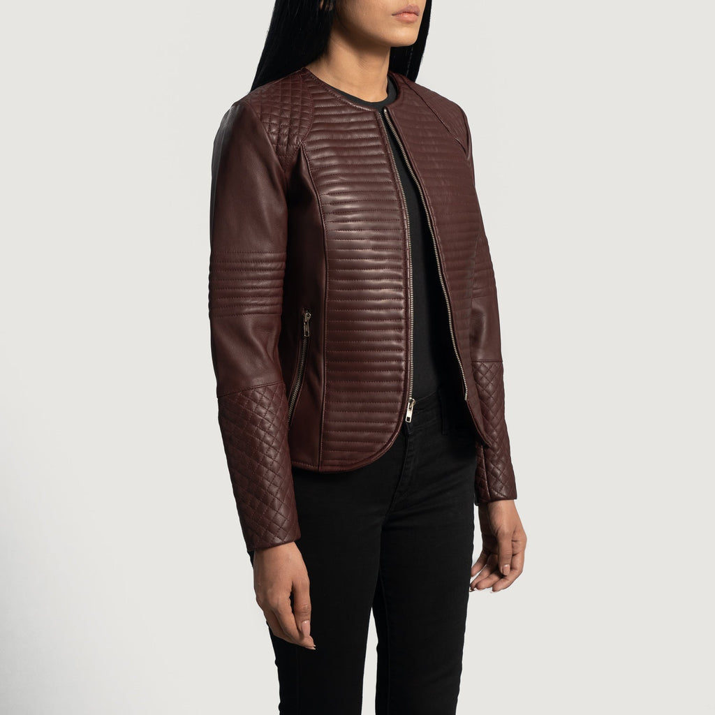 Nexi Quilted Maroon Leather Jacket SH576
