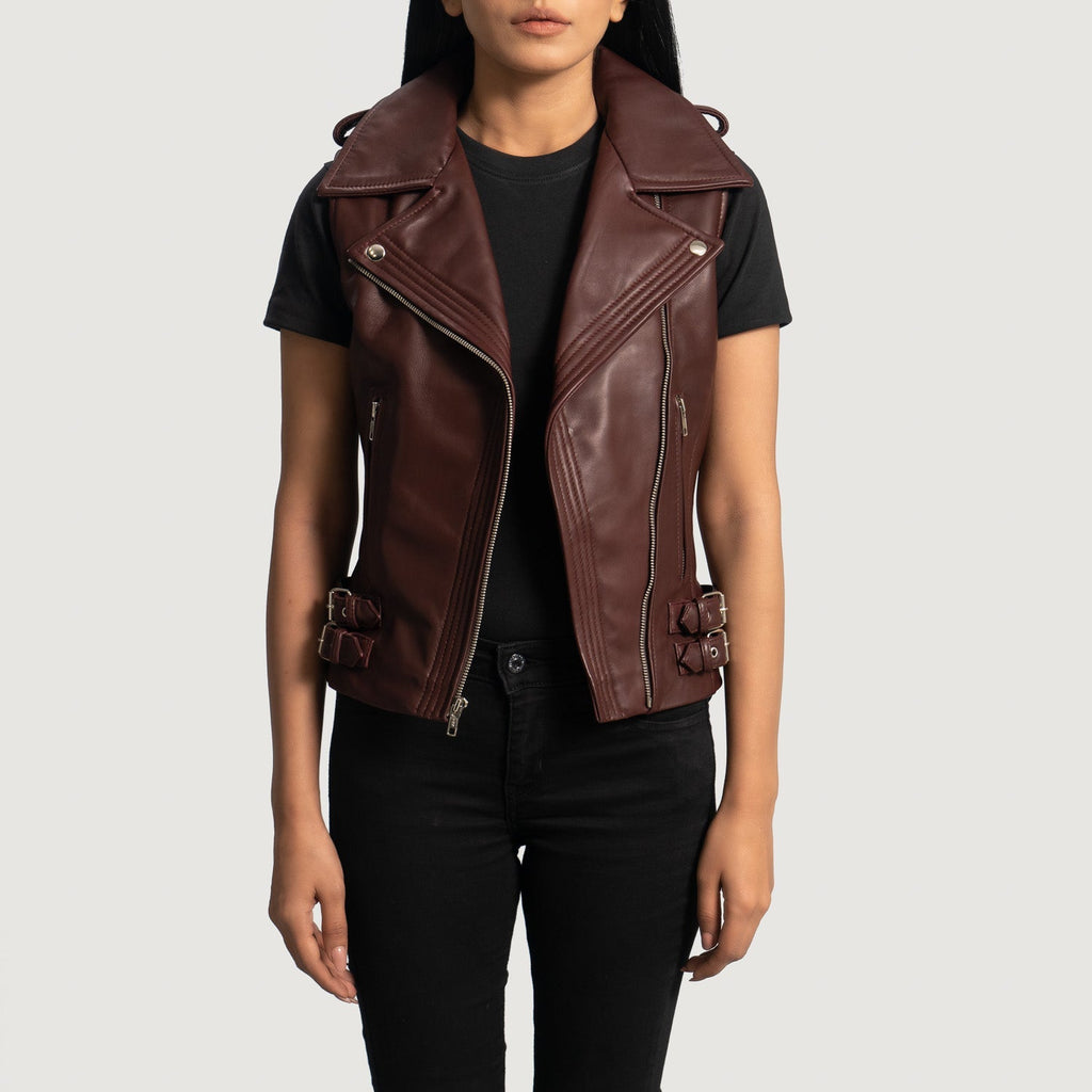 Rhonda Maroon Leather Biker Vest SH562
