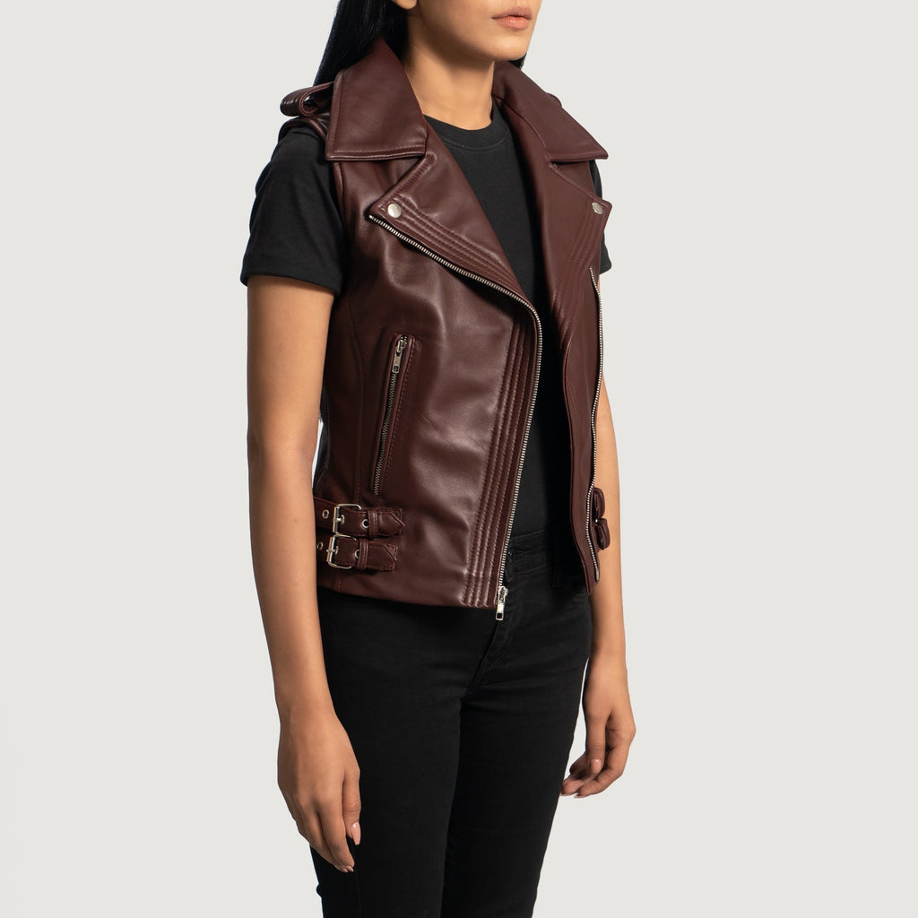 Rhonda Maroon Leather Biker Vest SH562
