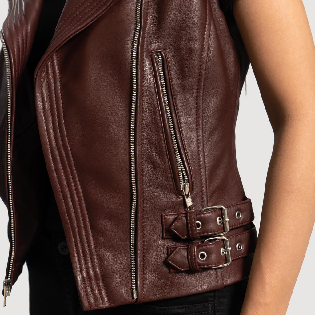 Rhonda Maroon Leather Biker Vest SH562