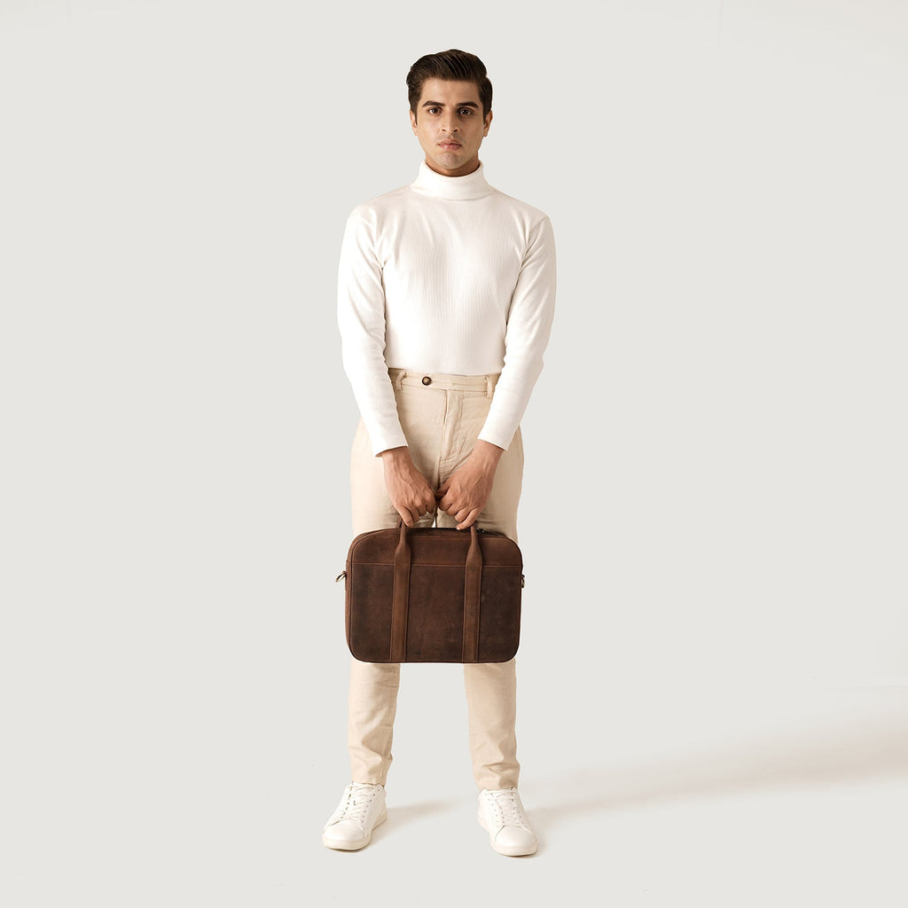 The Captain Vintage Distressed Brown Leather Briefcase