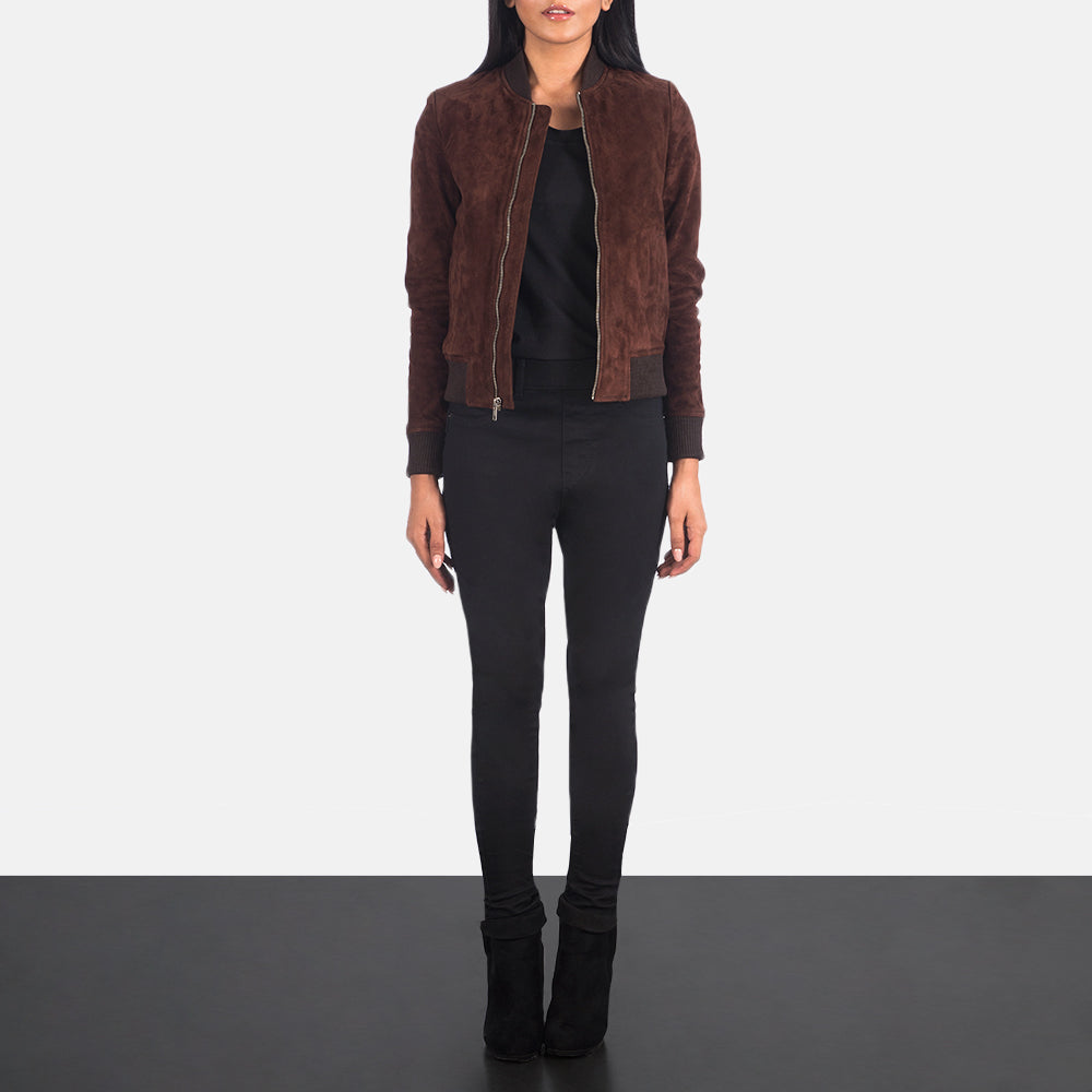 Bliss Brown Suede Bomber Jacket SH630
