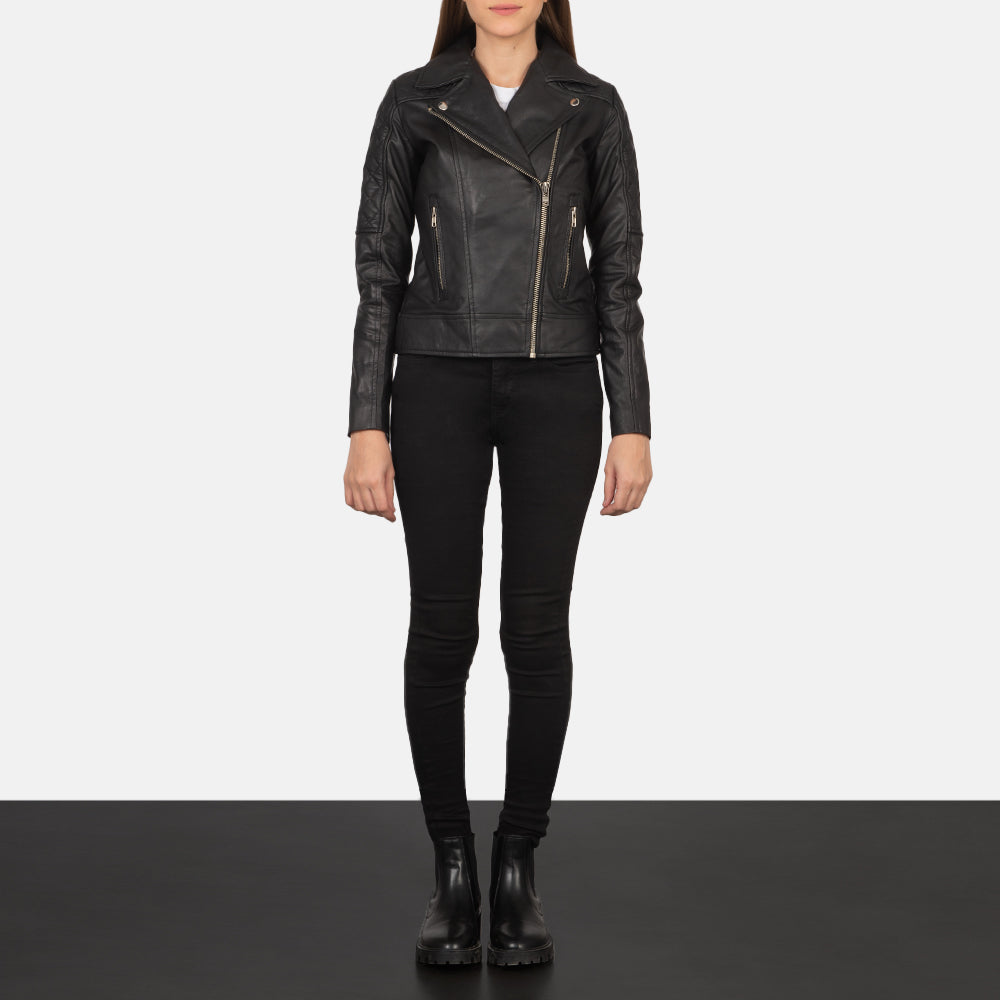 Carolyn Quilted Black Biker Jacket SH627