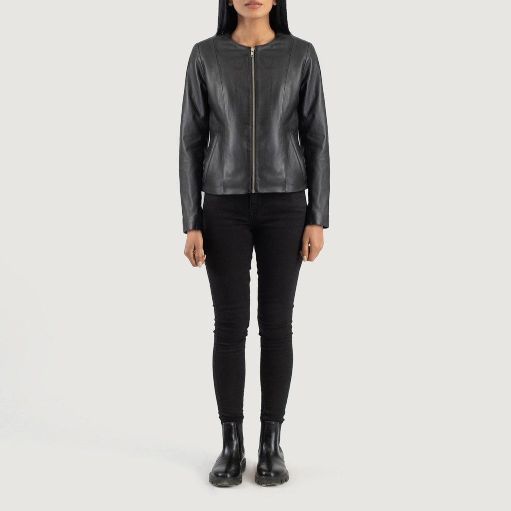 Elixir Black Collarless Leather Jacket SH613