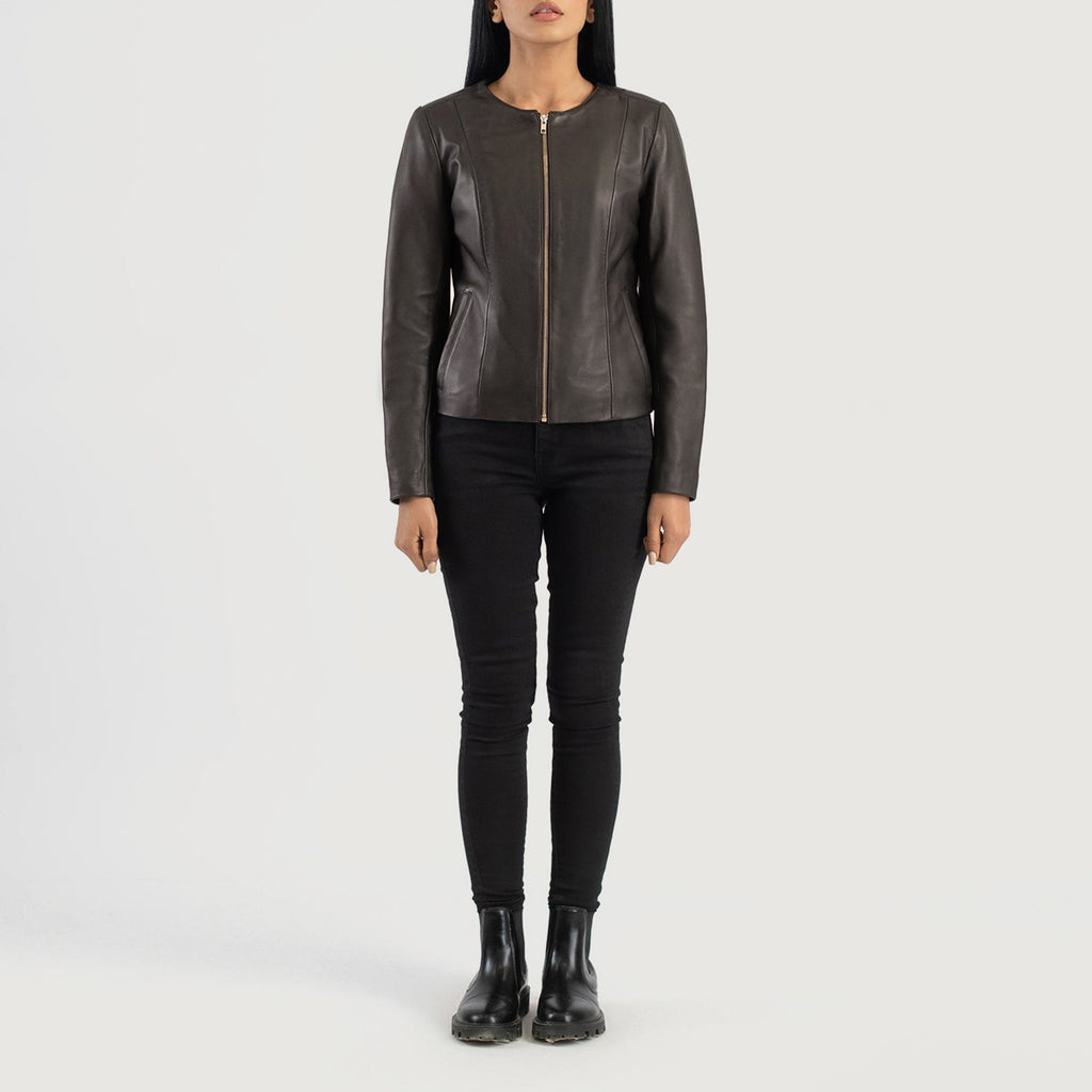 Elixir Brown Collarless Leather Jacket SH612