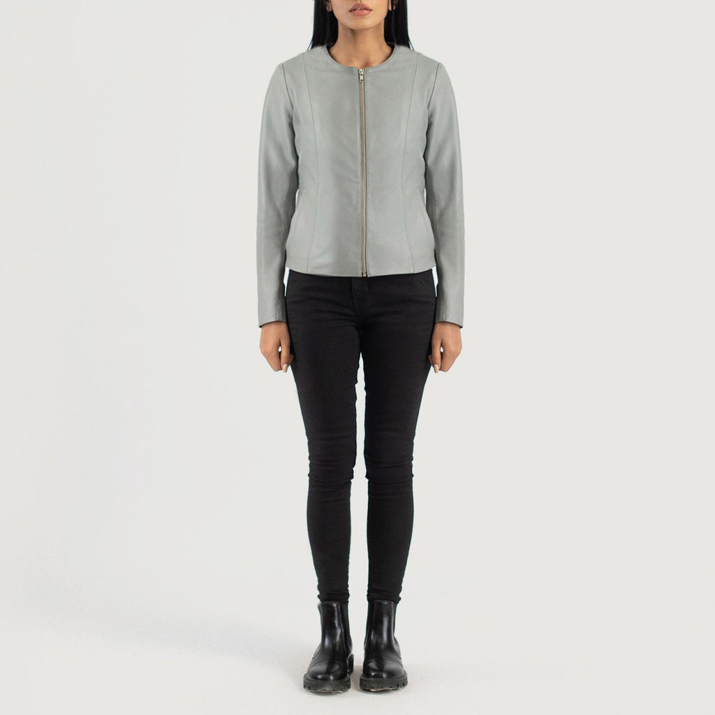 Elixir Grey Collarless Leather Jacket SH611