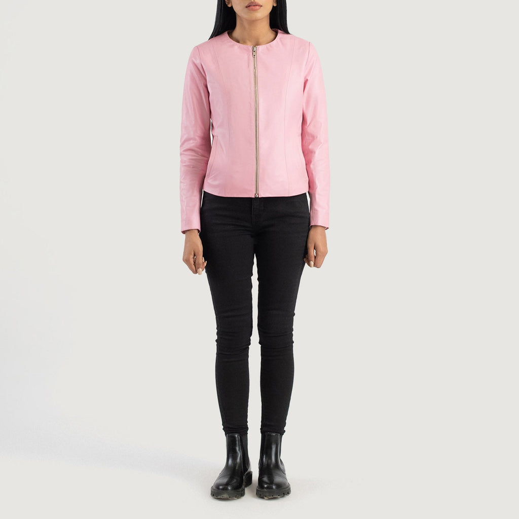 Elixir Pink Collarless Leather Jacket SH610