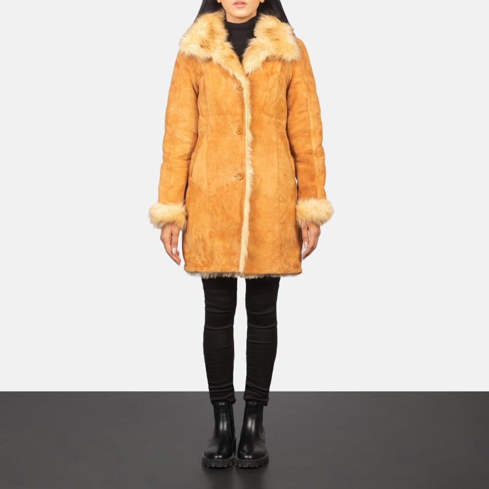 Erica Shearling Beige Leather Coat SH609