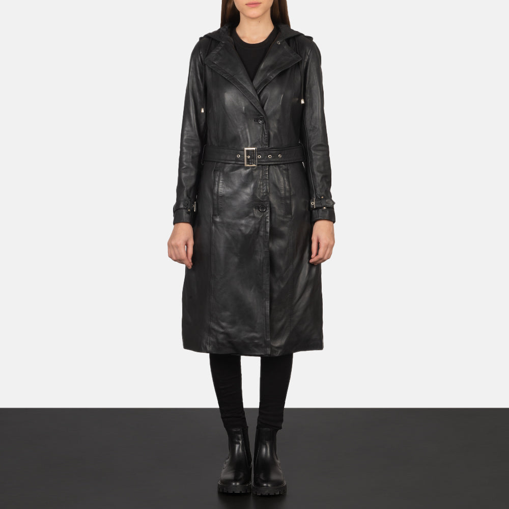 Fixon Hooded Black Trench Coat SH604