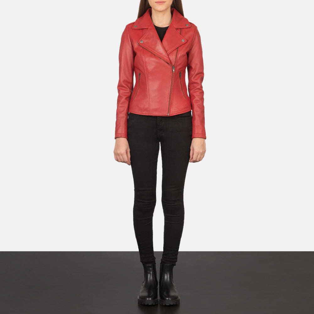 Flashback Red Leather Biker Jacket SH598