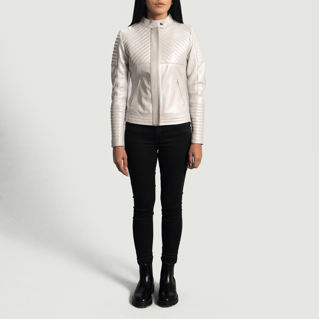 Ice Maiden Silver Quilted Leather Biker Jacket SH596