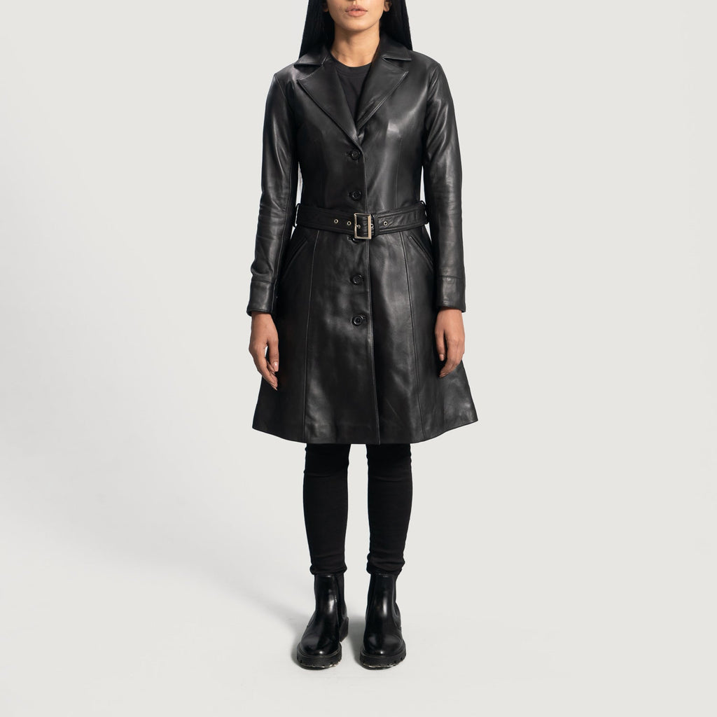 Moonlight Black Leather Trench Coat SH579