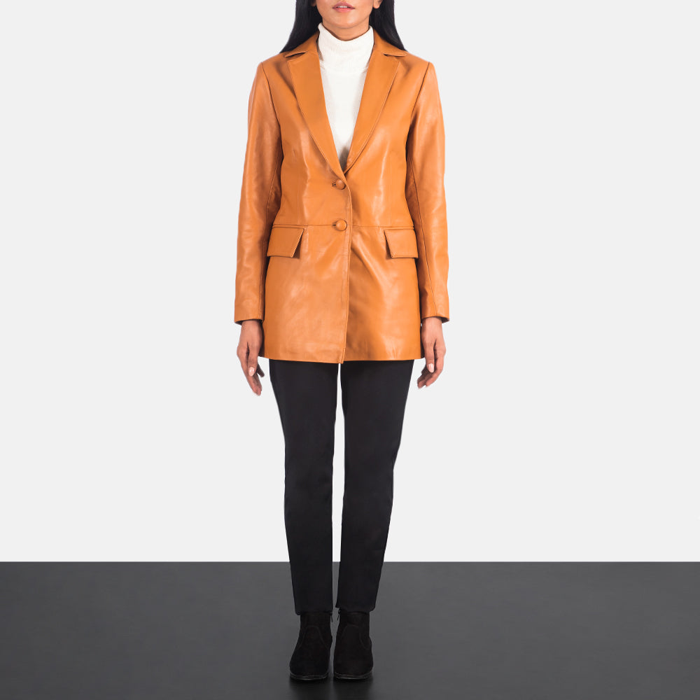 Marilyn Tan Brown Leather Blazer SH581