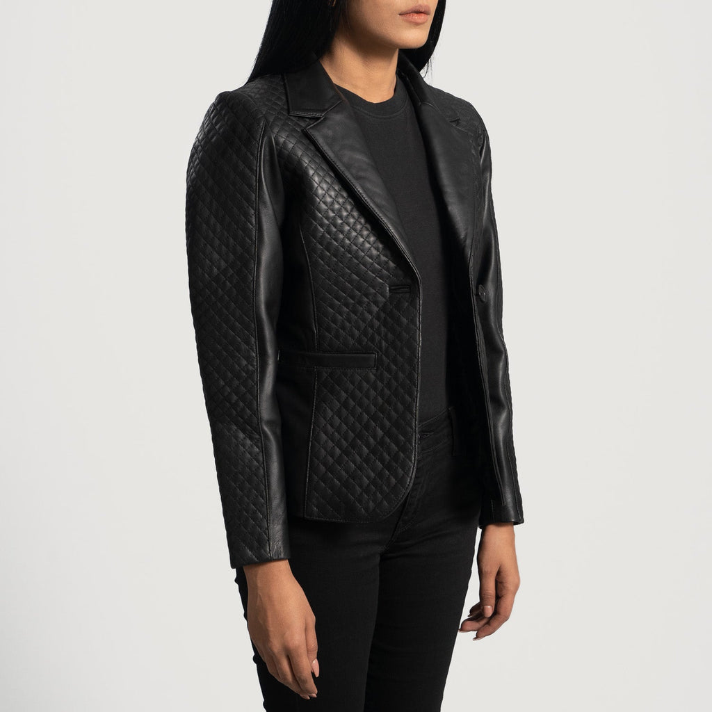 Cora Quilted Black Leather Blazer SH619