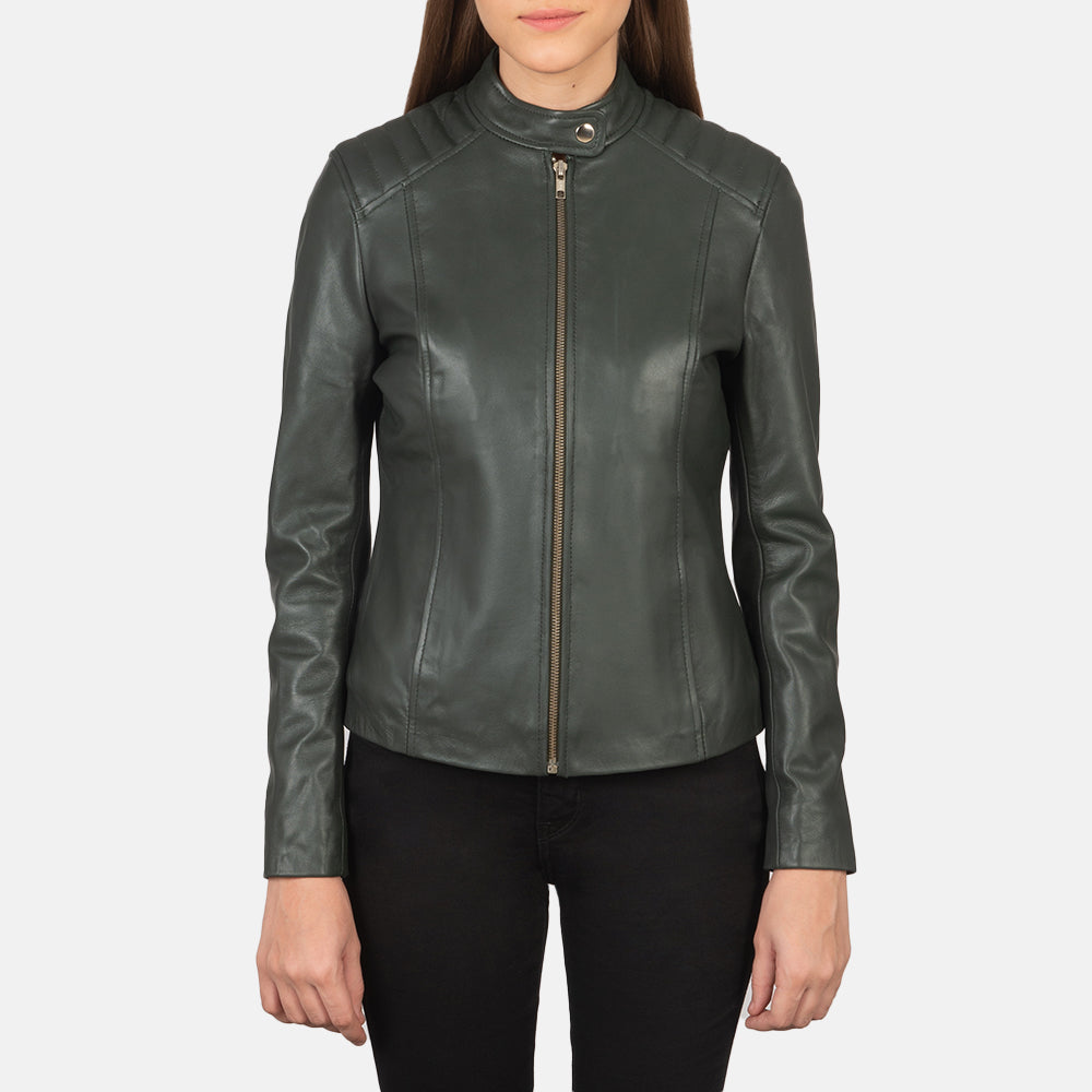Kelsee Green Leather Biker Jacket SH592
