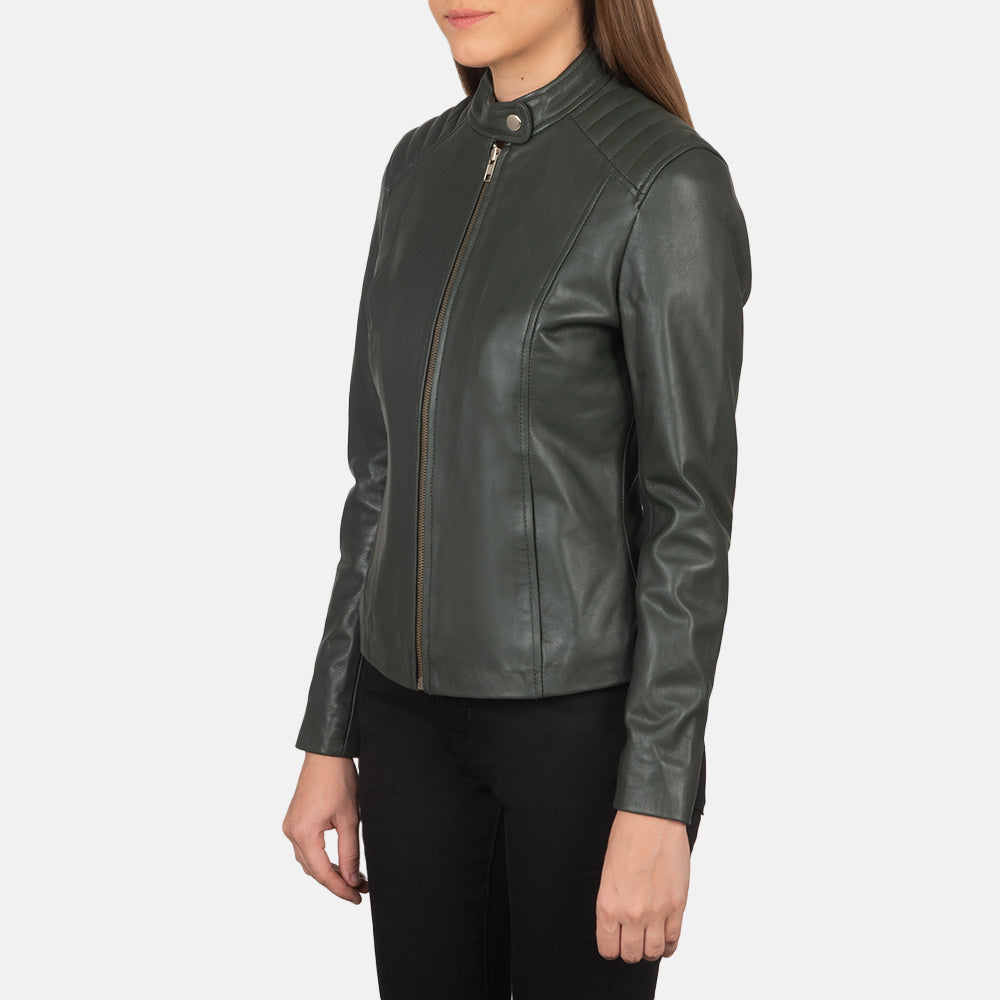 Kelsee Green Leather Biker Jacket SH592