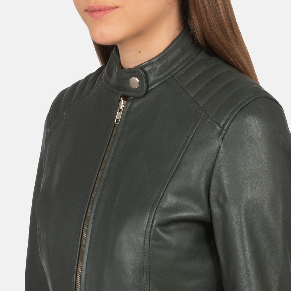 Kelsee Green Leather Biker Jacket SH592