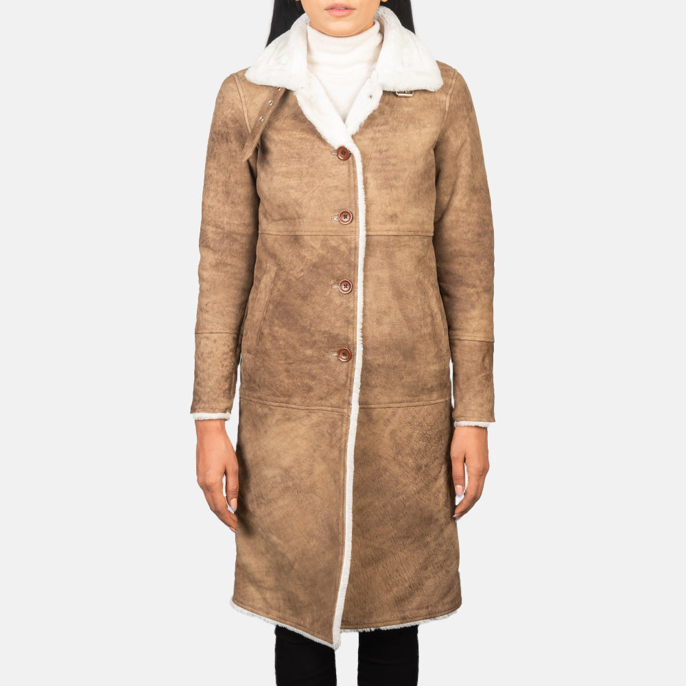 Alina Shearling Brown Leather Coat SH643