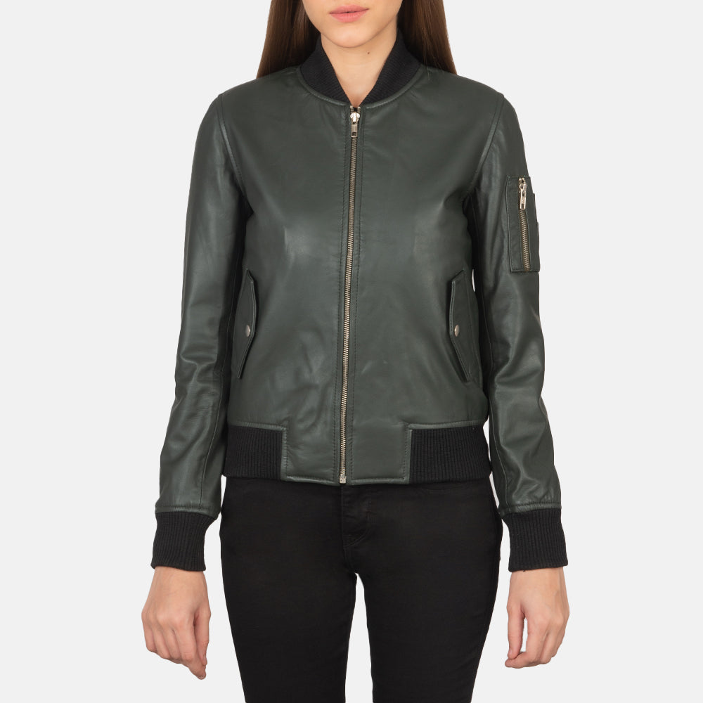 Ava Ma-1 Green Leather Bomber Jacket SH633