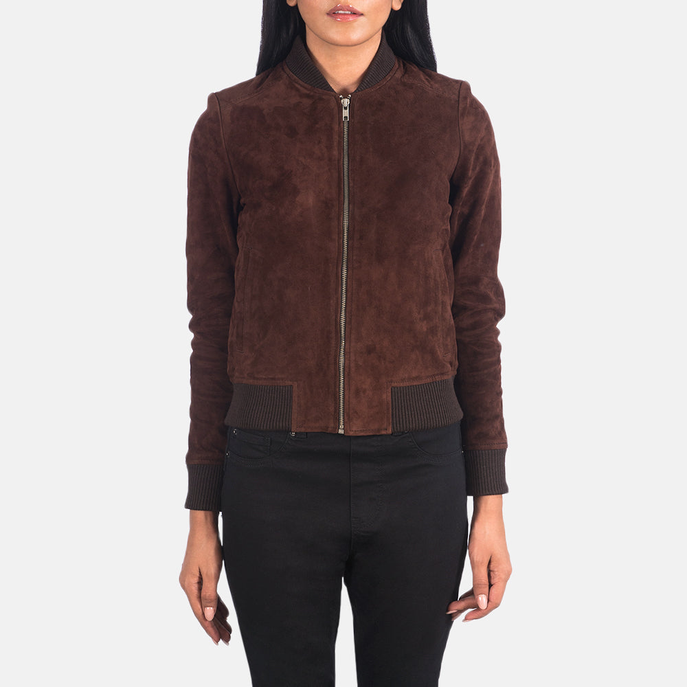 Bliss Brown Suede Bomber Jacket SH630
