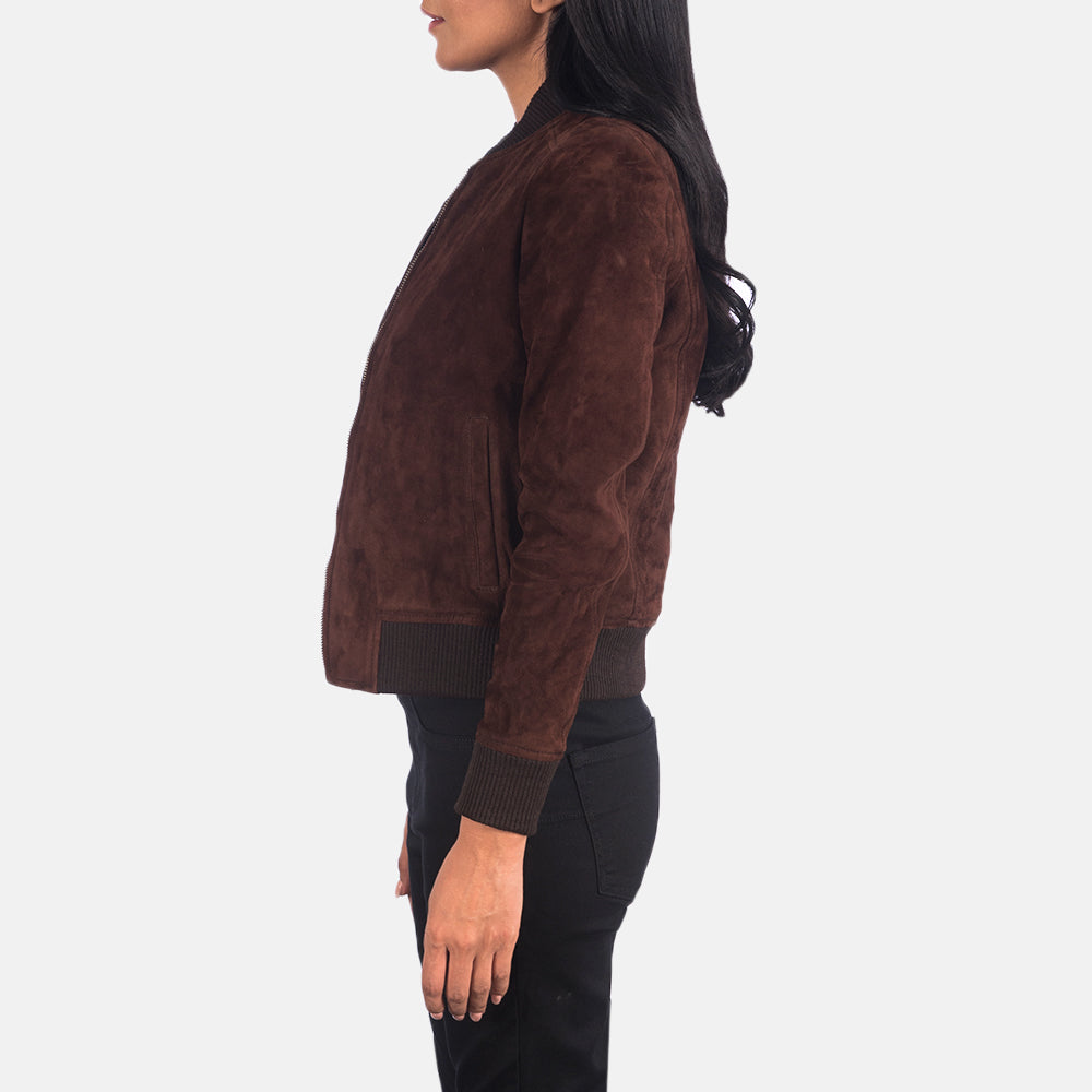 Bliss Brown Suede Bomber Jacket SH630