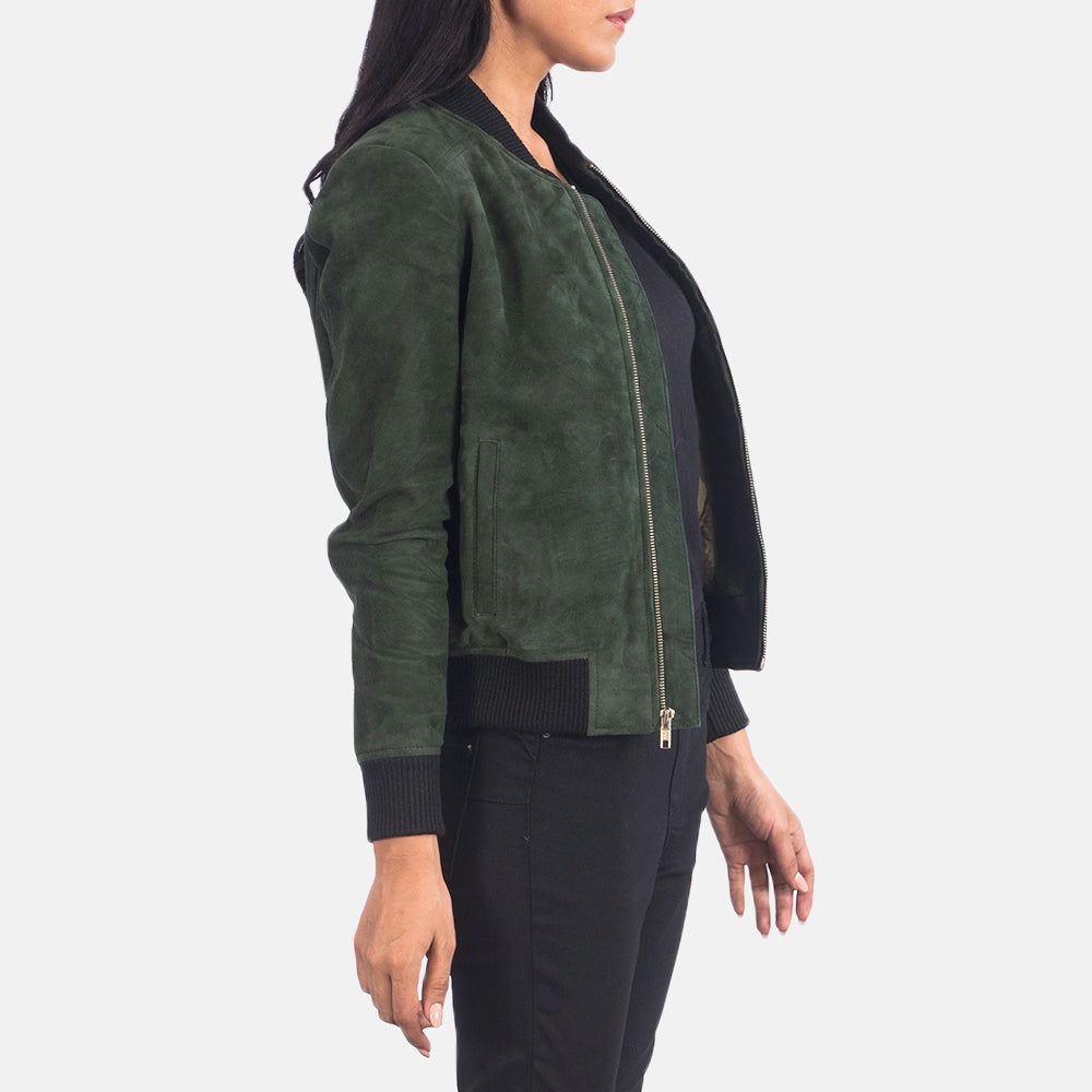 Bliss Green Suede Bomber Jacket SH629