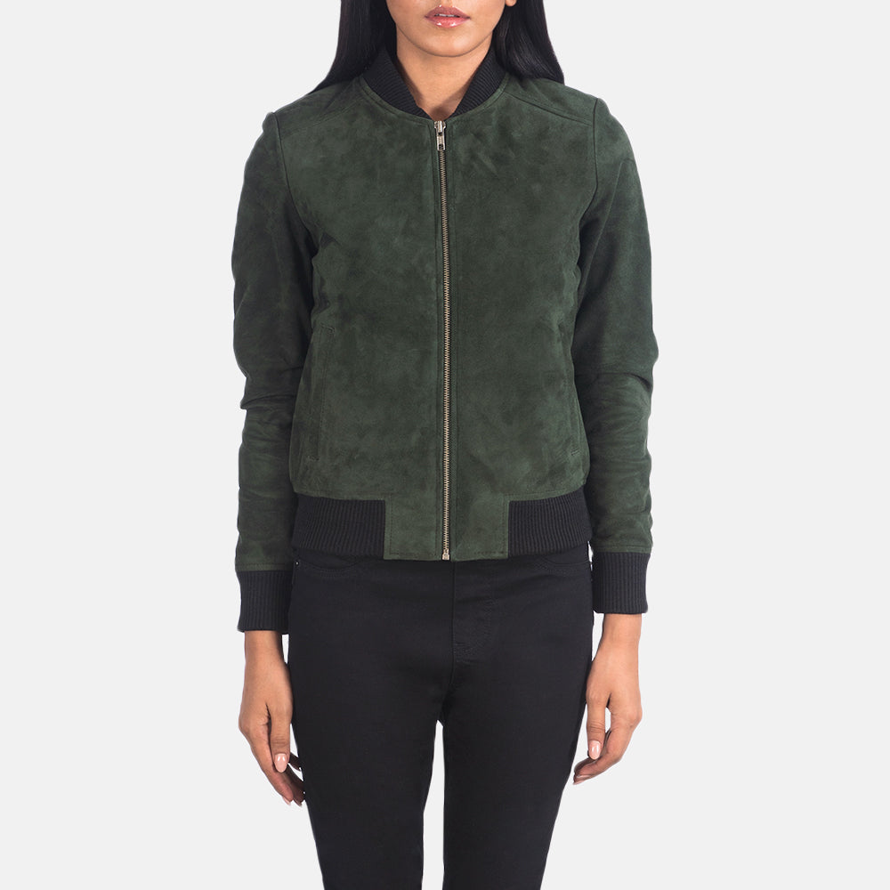 Bliss Green Suede Bomber Jacket SH629