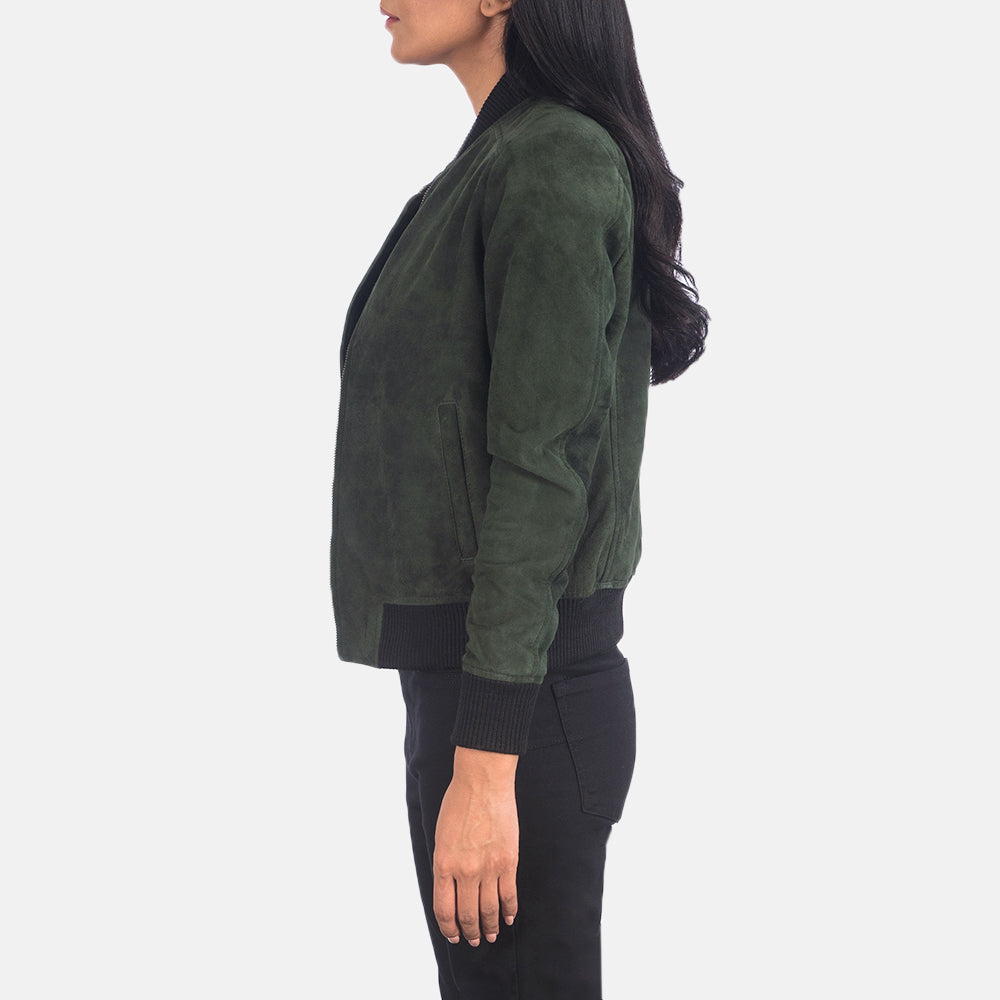 Bliss Green Suede Bomber Jacket SH629