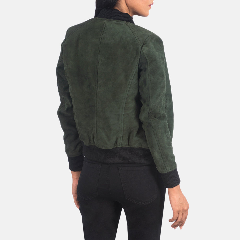 Bliss Green Suede Bomber Jacket SH629