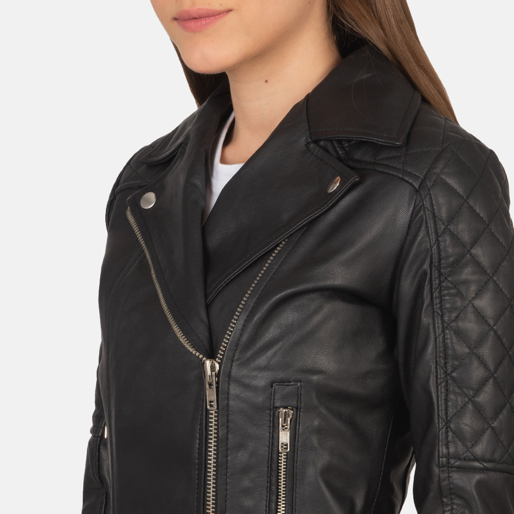 Carolyn Quilted Black Biker Jacket SH627