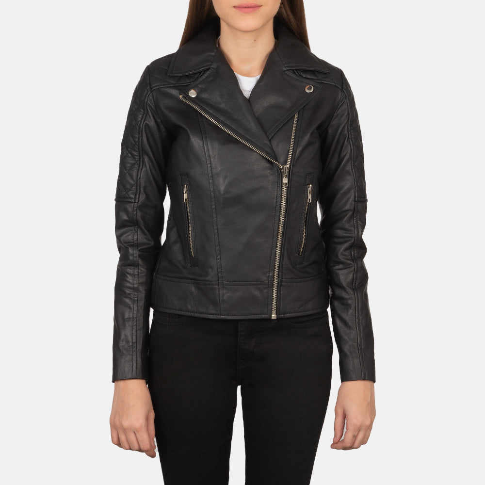 Carolyn Quilted Black Biker Jacket SH627