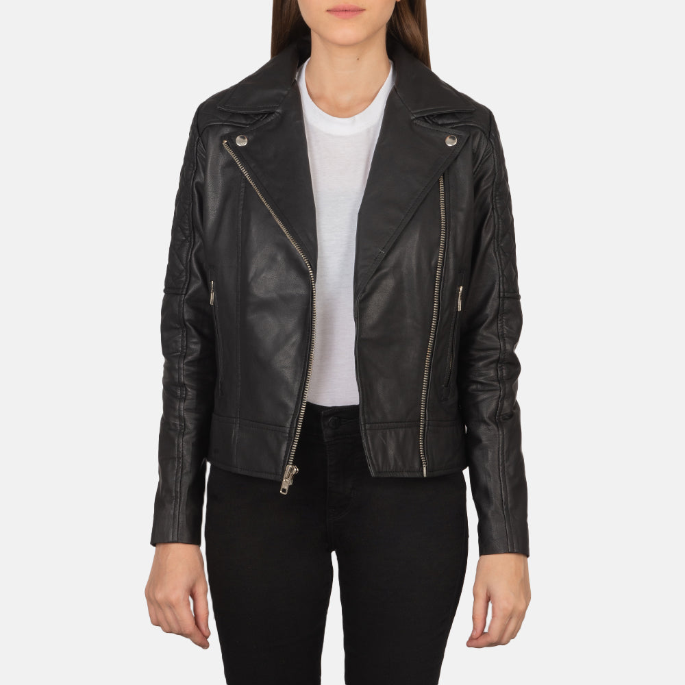 Carolyn Quilted Black Biker Jacket SH627