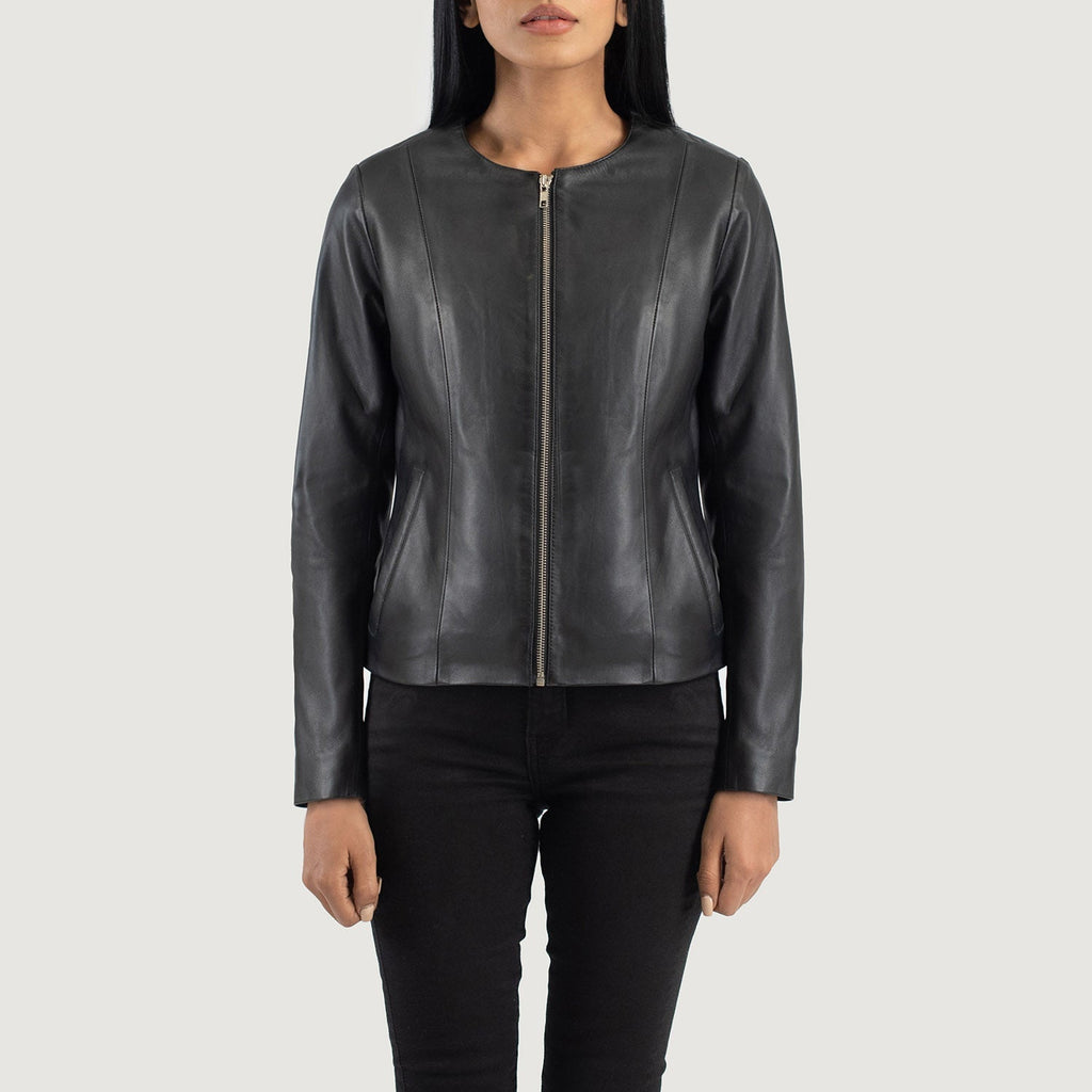 Elixir Black Collarless Leather Jacket SH613