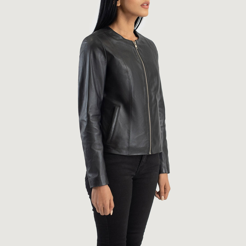 Elixir Black Collarless Leather Jacket SH613
