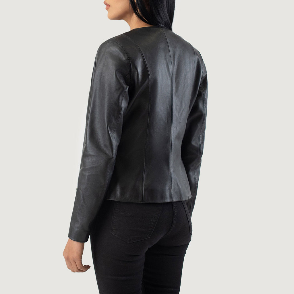 Elixir Black Collarless Leather Jacket SH613
